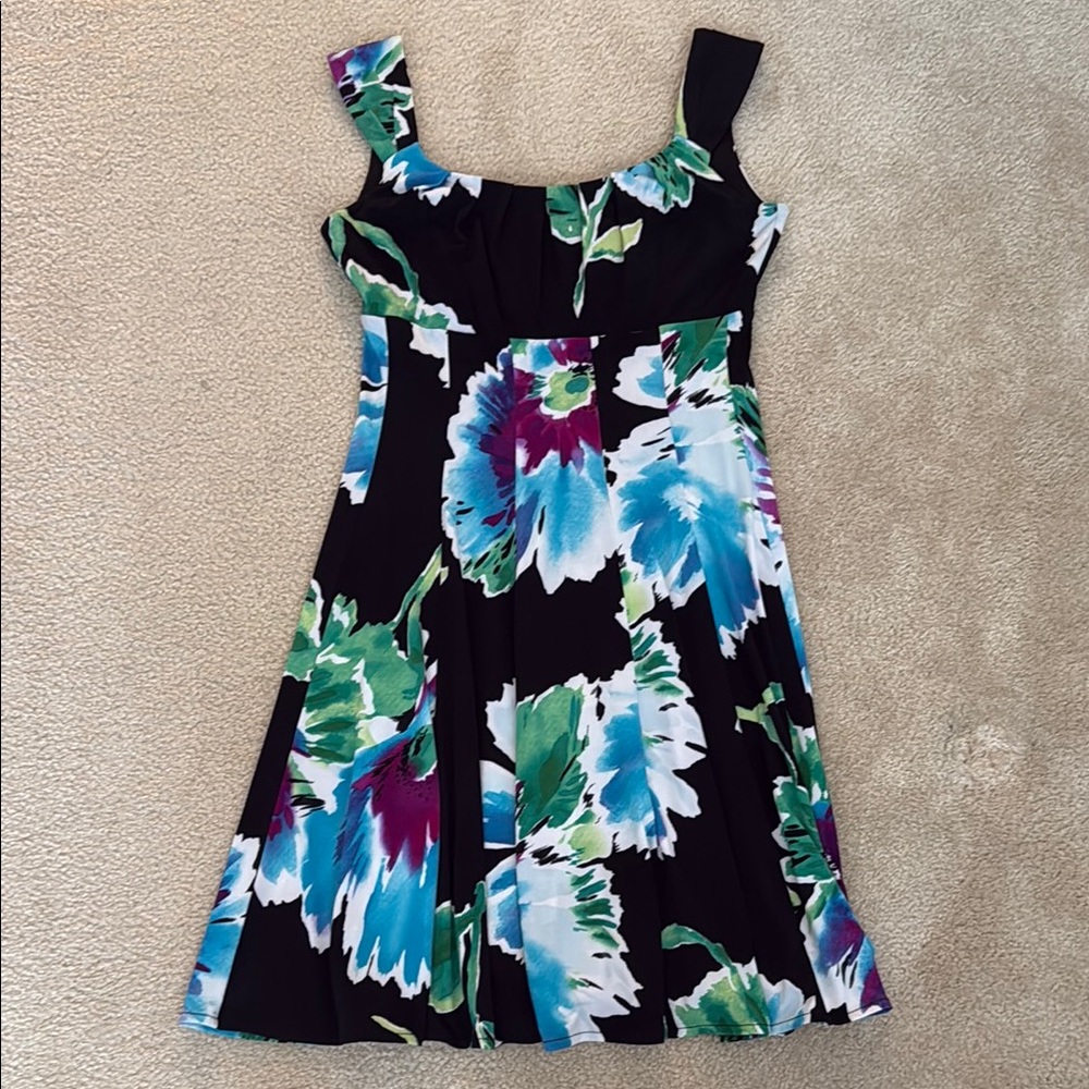 Maggy London Black and Blue Floral Dress